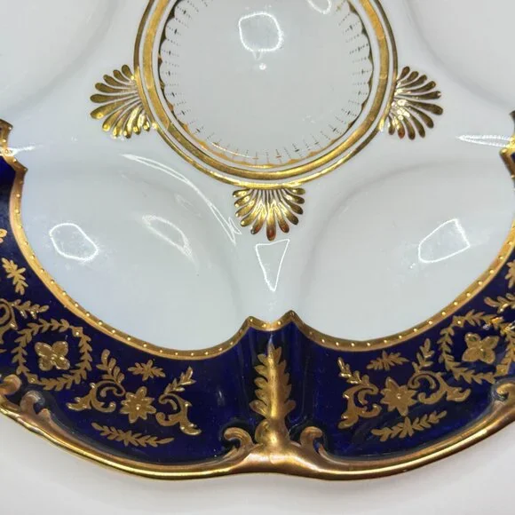 Antique Limoges Cobalt & Gold Oyster Plate with Raised Gilt, 9.5 c.1890